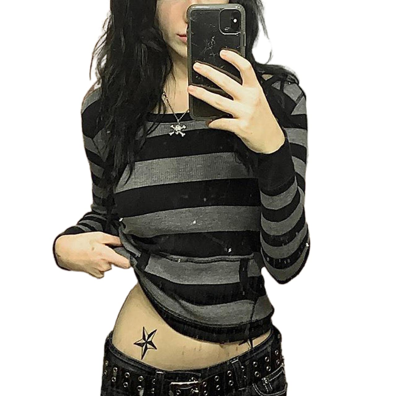 NUFIWIFairy Shirt for Women Long Sleeve Vintage Print Crop Top Crewneck Aesthetic Slim Blouse Tee Grunge Clothes