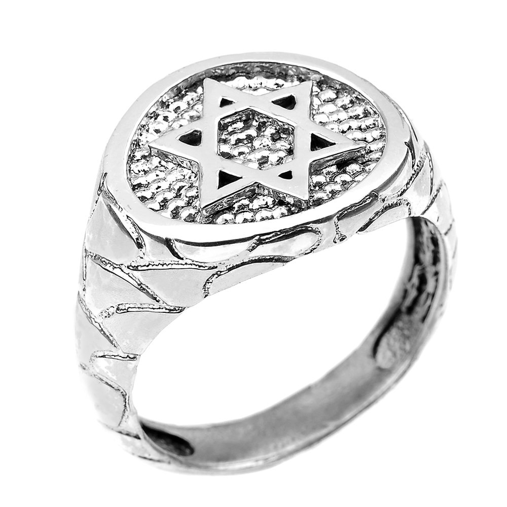 Claddagh Gold Men's Solid 925 Sterling Silver Textured Star of David Ring