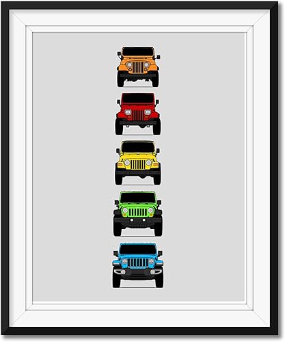 Miniatura 9 de Handmade Poster compatible with Jeep Wrangler Generations and Print of CJ, YJ, TJ, JK, JL - American, 17x22" Metallic Print (Unframed) - Gift for 2.