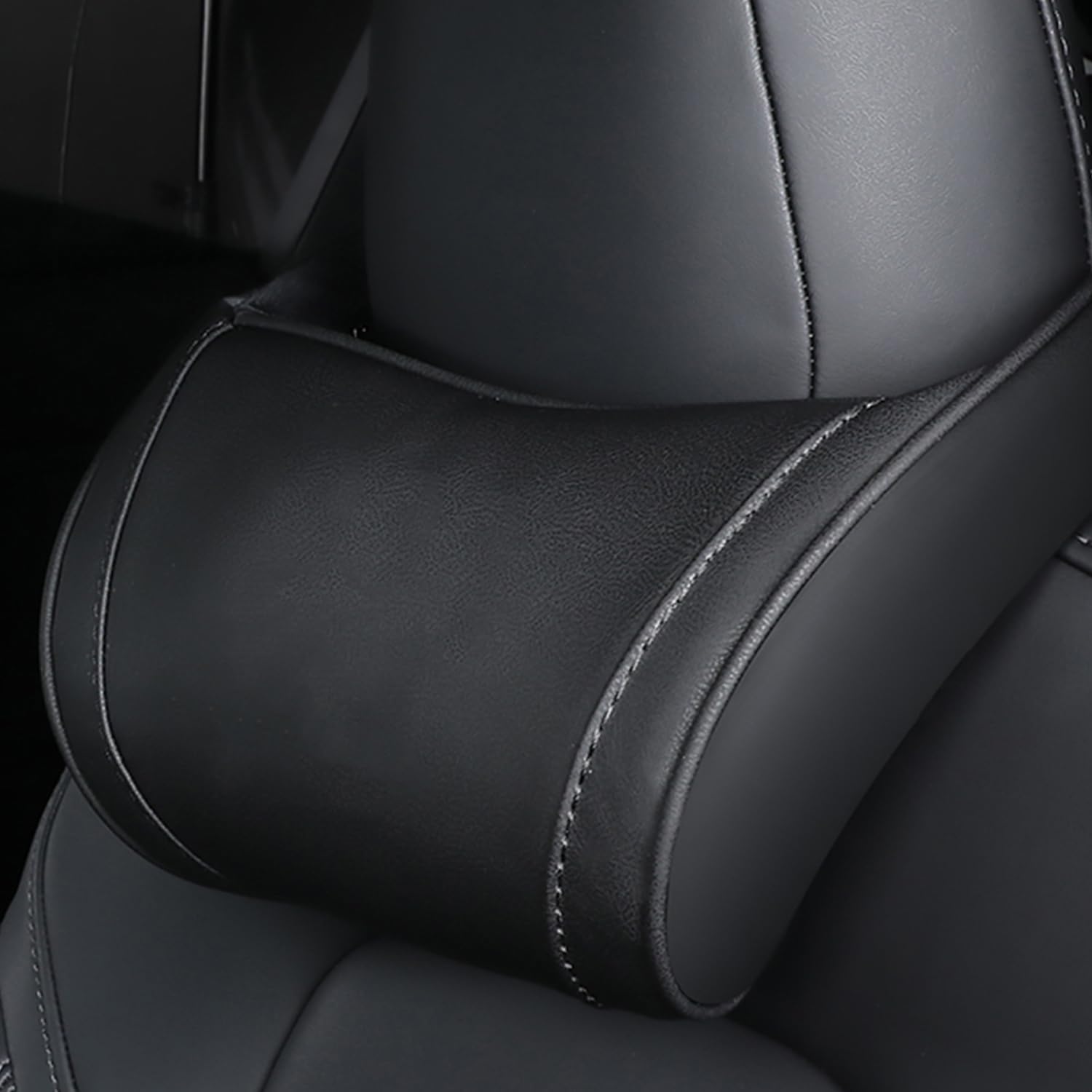 Lot de 2 Coussins d'appui-tête de siège pour Tesla Model Y, Model 3 Model X, Model S, Coussin de Soutien du Cou en Cuir Noir pour Tesla Model 3/Y/S/X