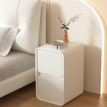 PLMOKN Narrow Nightstand with Drawers Bedroom Furniture Locker Slim Bedside Table Side Table Mesa De Noche para Dormitorio Beige White, 7.8X15.7X19.7 Inch