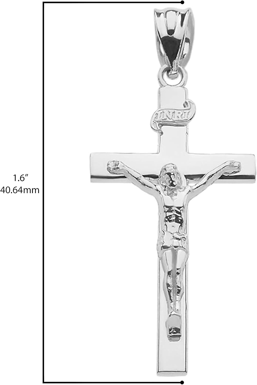 Solid 14k White Gold Cross INRI Crucifix Charm Pendant (1.60")