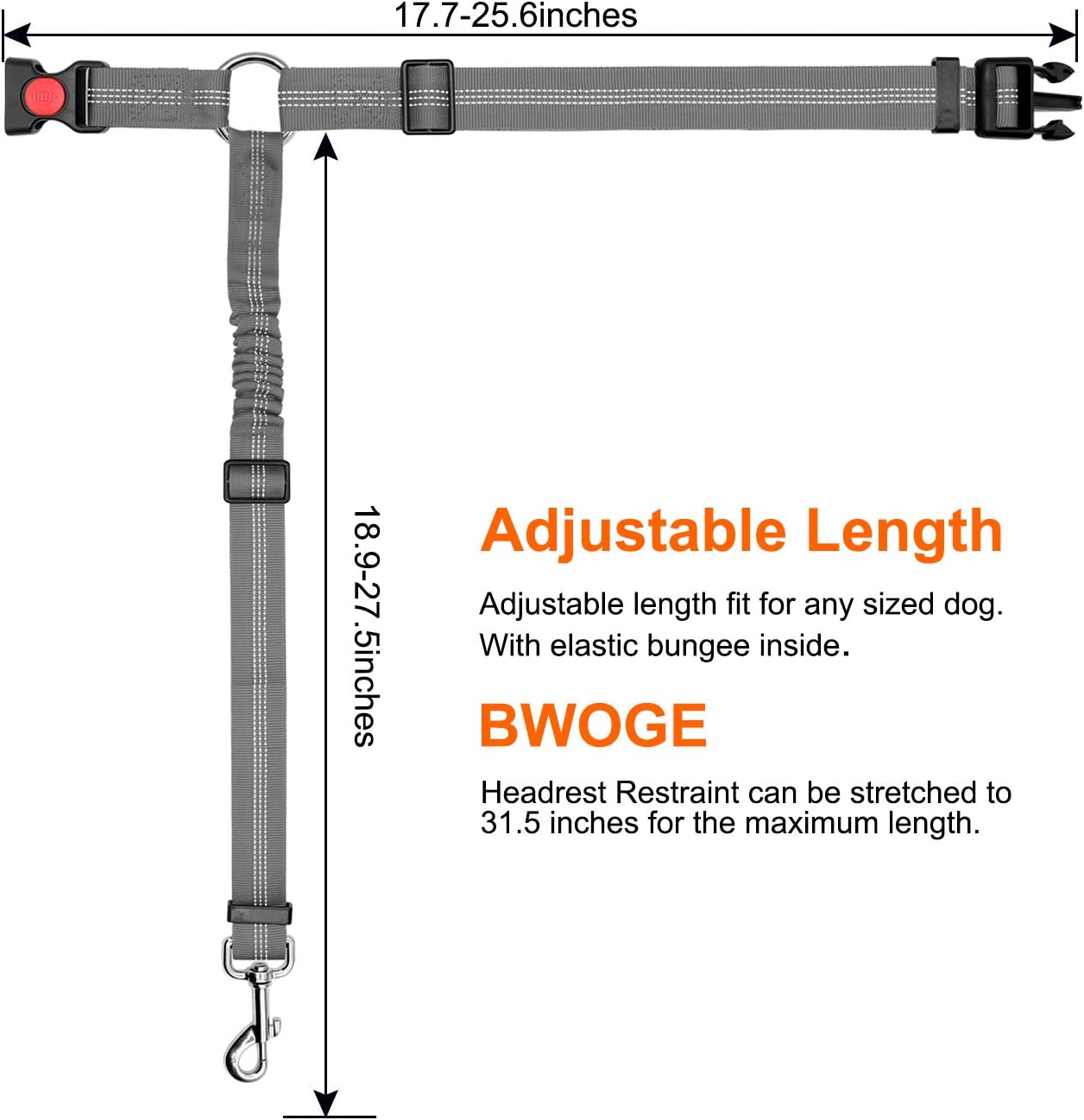 BWOGUE Pet Dog Cat Seat Belts, Car Headrest Restraint Adjustable Safety Leads Vehicle Seatbelt Harness (1 Pack) - Image 5