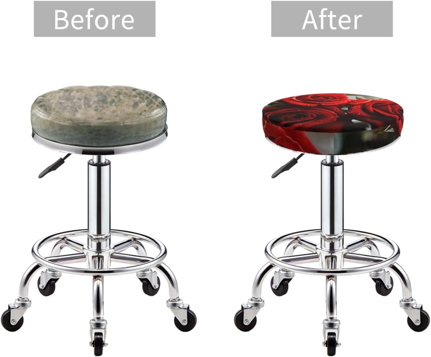 Bar Stool Cover Round Elastic Stool Cushion Covers Rose Bar Chair Cover Washable Stool Cushion Slipcover Stretch Stool Seat Covers for 12-14 Inch Chair