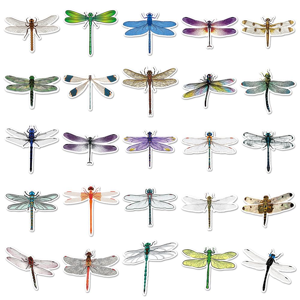 Aesthetic Dragonfly Vinyl Stickers, 50 PCS Waterproof Illustrated Insect Decals for Laptops Scrapbooking, Journals, Notebooks - Image 2