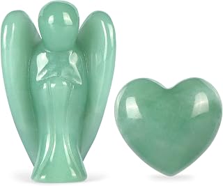 Artistone Green Aventurine Guardian Angel Heart Stone Healing Crystal Set Hand Carved Gemstone Angel Worry Stones Figurines Healing Reiki Meditation