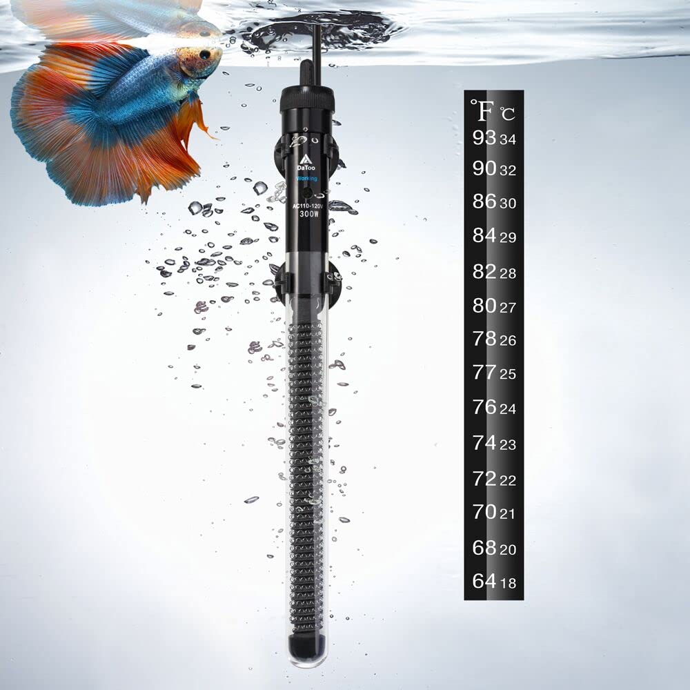 DaToo Aquarium Heater Adjustable 300W Submersible Fish Tank Heater with Electronic Chip Thermostat Suitable for Marine Saltwater and Freshwater