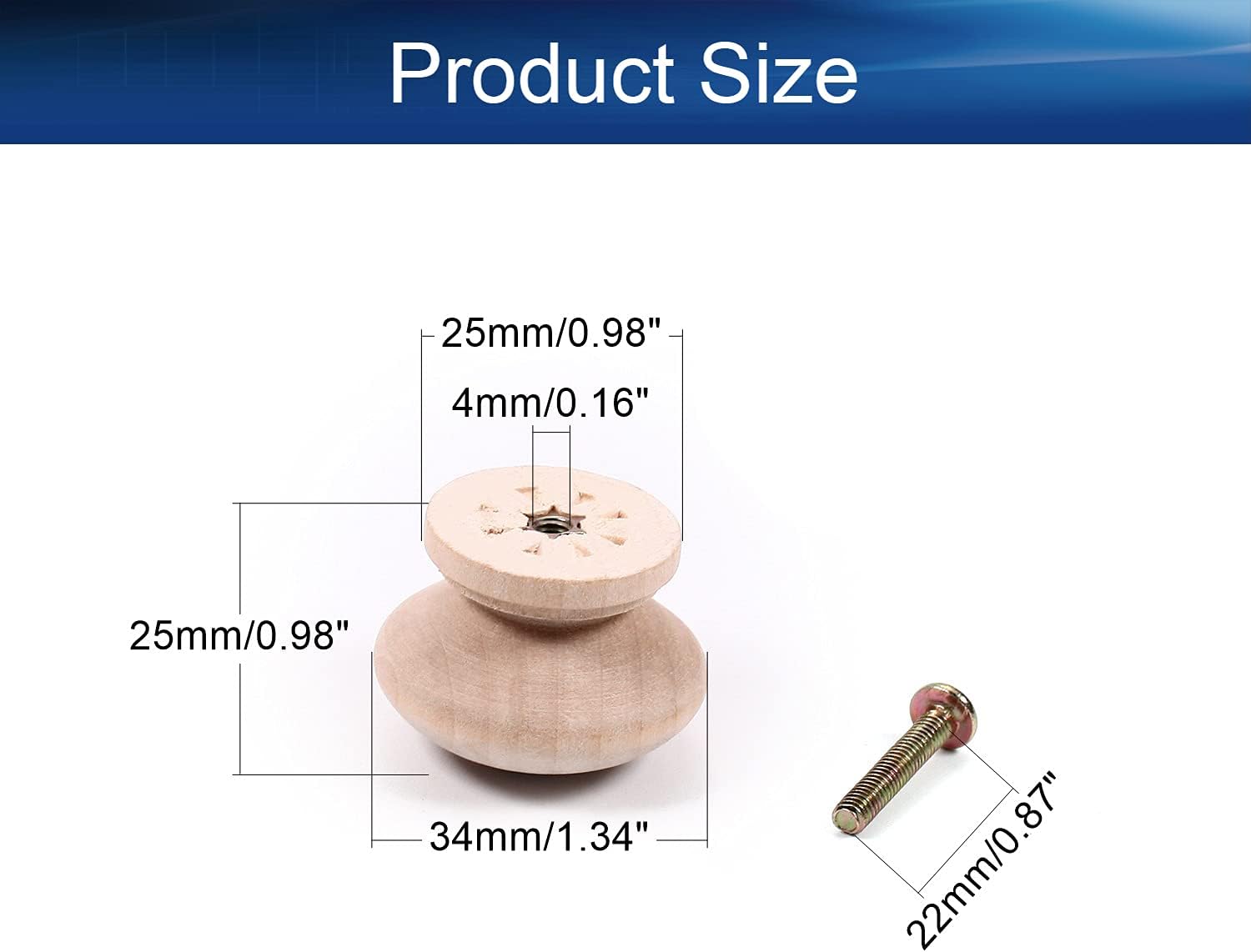 10PCS Round Wood Knobs 33x23mm/1.3"x 0.91"(DxH) Cabinet Furniture Kitchen White Embryo Pulls Handles for Dresser Drawer Wardrobe Solid Wood Material