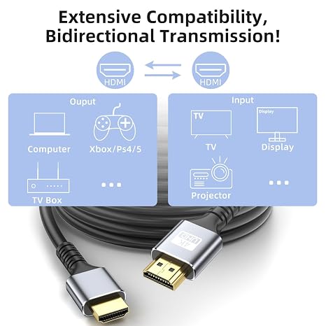 Hdmi Cable 150ft Ultra High Speed 4K@30HZ 2K 1080P HDMI 2.0 Cable 18gbps Gold Plated Connector 3D ARC Ethernet HDMI Cord for HDTV Monitor Laptop Roku TV Xbox PS3/PS4(Silvery)