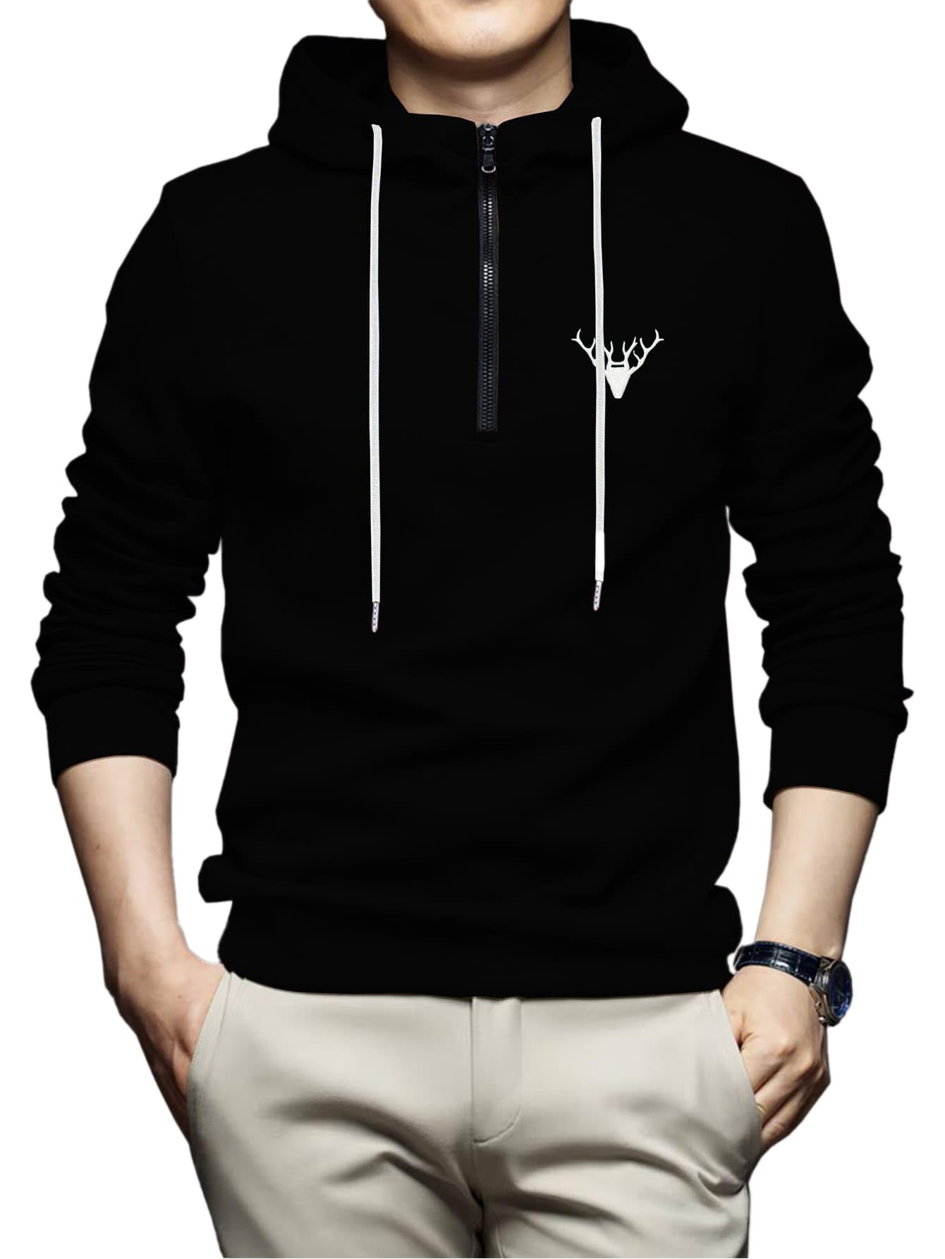 Men's Woolen Blend Solid Hoodie with Hooded Neck