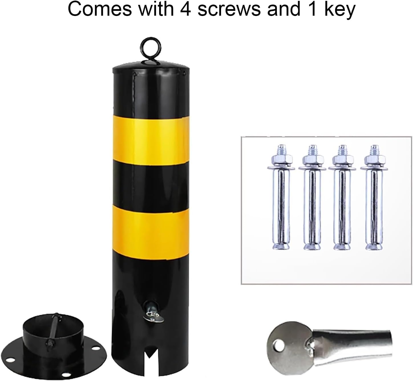 Reflective Steel Parking Safety Bollard Post, 4.5" Diameter Car Barrier with Hanging Ring, Ideal for Driveways, Parking Lots & Garage Pathways image 4