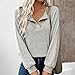 Womens V Neck Button Up Sweatshirt Fashion Patchwork Trendy Sweater Contrast Knit Sweater Casual Ribbed Pullover (Grey,Small)