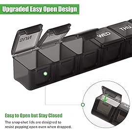 2 Pack Weekly Pill Organizer, Large 7 Day Pill Case, Daily Vitamin Case Medicine Box, AM/PM Pill Containers for Medicine Supplements Fish Oil (Khaki & Black)