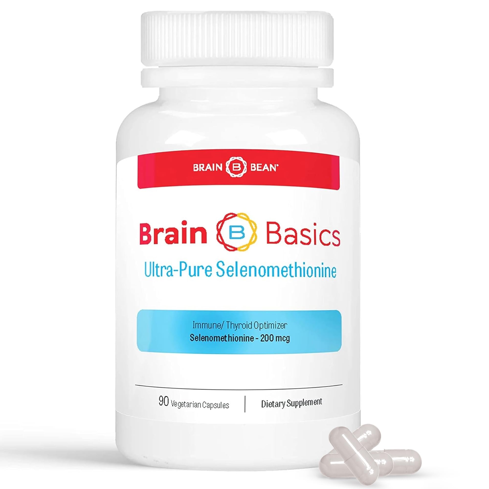 Brain Basics Ultra-Pure Selenomethionine - Proper Thyroid Function and Immune System Support - 200 mcg Most Bioavailable Selenium - 90 Servings