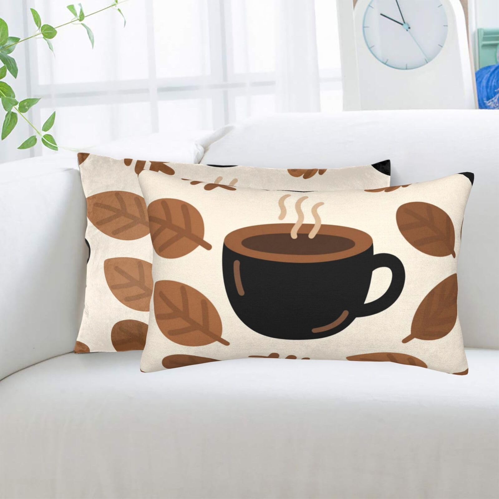 2 Pack Standard Pillowcases Sets, Ultra Soft Comfort Microfiber Plush Pillow Cases Coffee Leaf Decorative Throw Pillow Cover with Hidden Zipper for Bedroom, Sofa, Couch,14"X20"