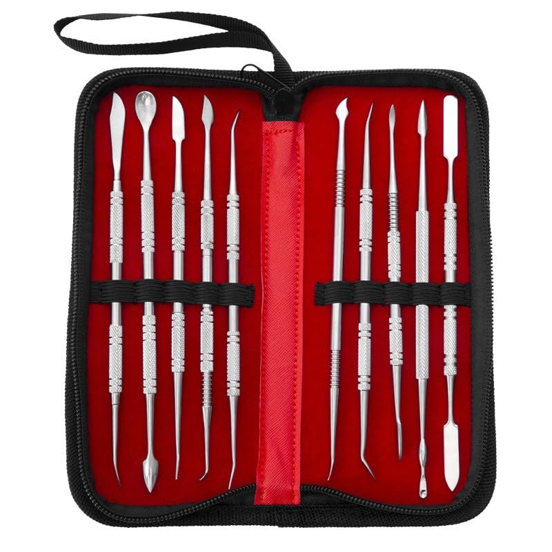 10PCS Wax Carving Tool Double-Ended Stainless Steel Wax Sculpting Spatula & Chisel Kit with Carrying Case (Black Bag)