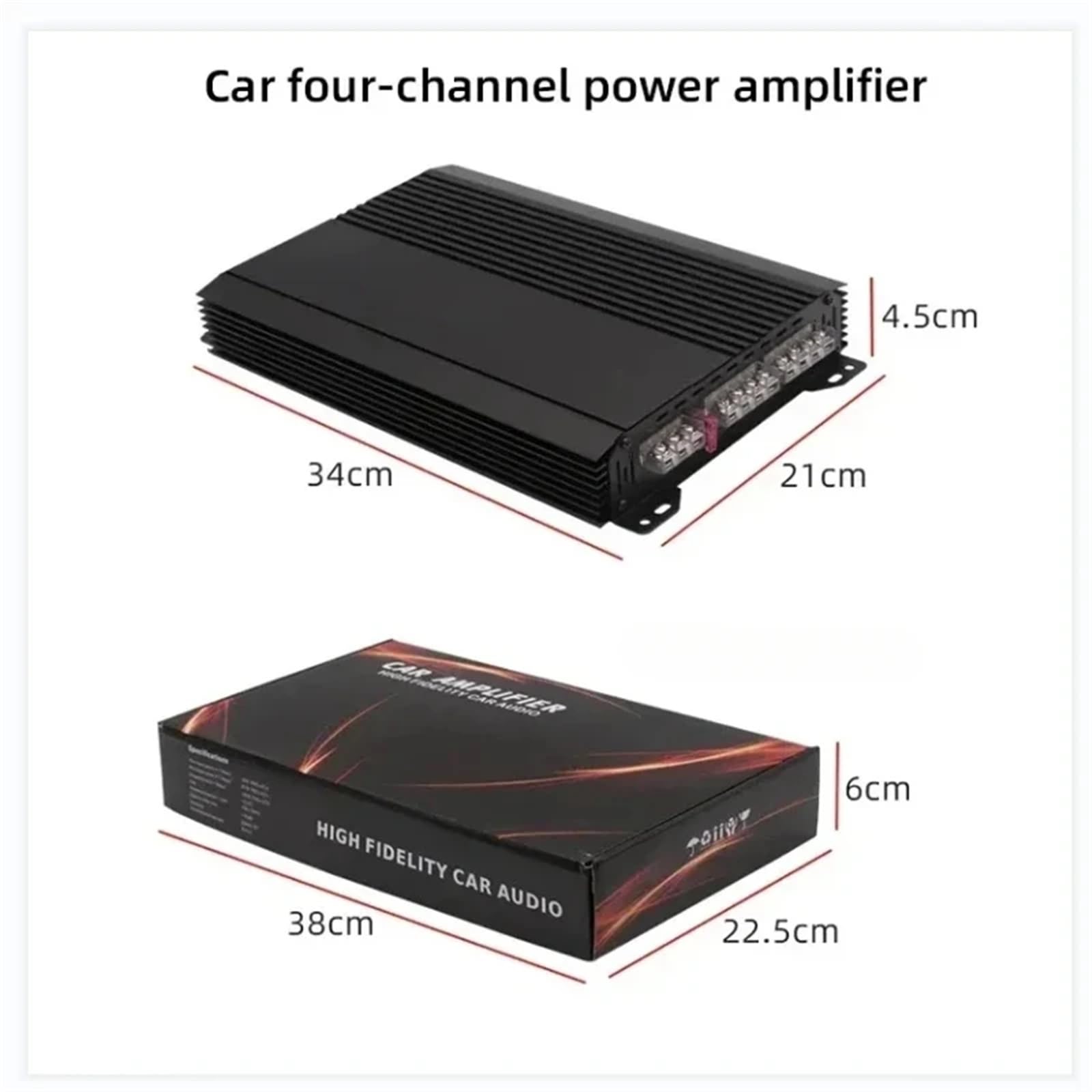 Amplificador, Negro 4 Canales Coche DC12V Alta Potencia 4x60W aleación de Aluminio Completo Sonido Amplificador subwoofer modificación de Audio del Coche