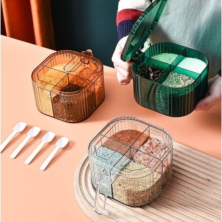 Pots d'assaisonnement, boîte à épices, ensemble de quatre boîtes d'assaisonnement, cuisine domestique, sel, sucre, pots à condiments, stockage intégré, pots à épices scellés simples (couleur : kaki, (