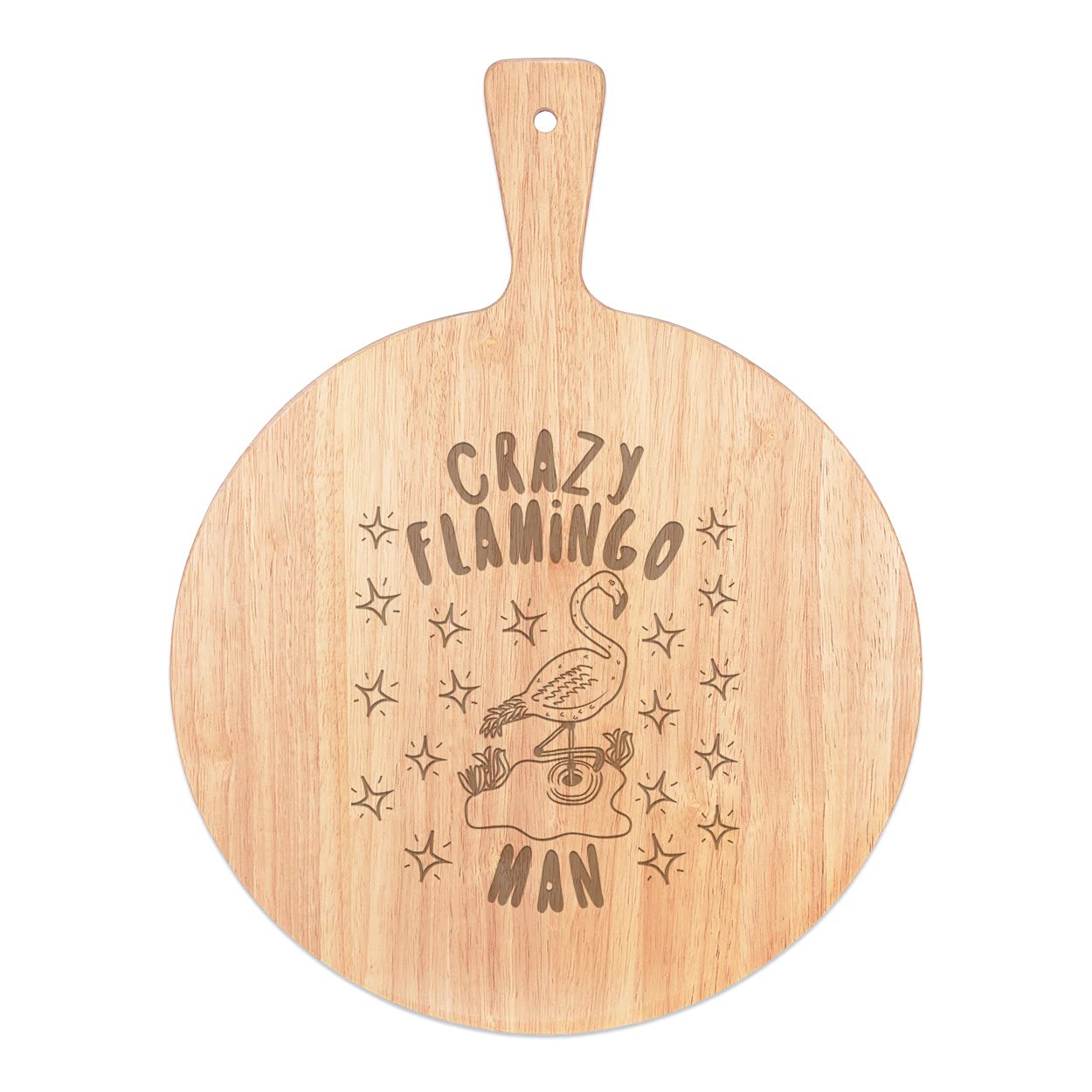 Rame pizza bois poignée 45x34cm au design original de flamant rose étoilé
