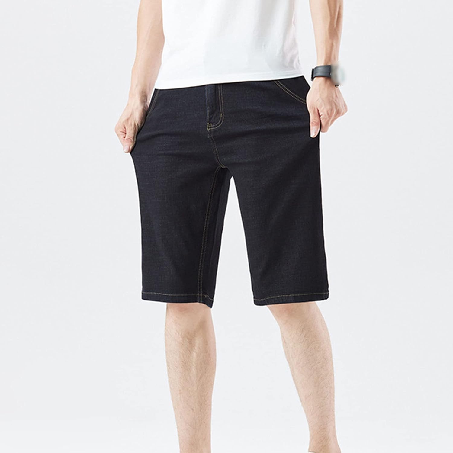 Baggy Jean Short for Men Wide Pockets Cut Off Half Pants Casual Loose Fit Denim Shorts