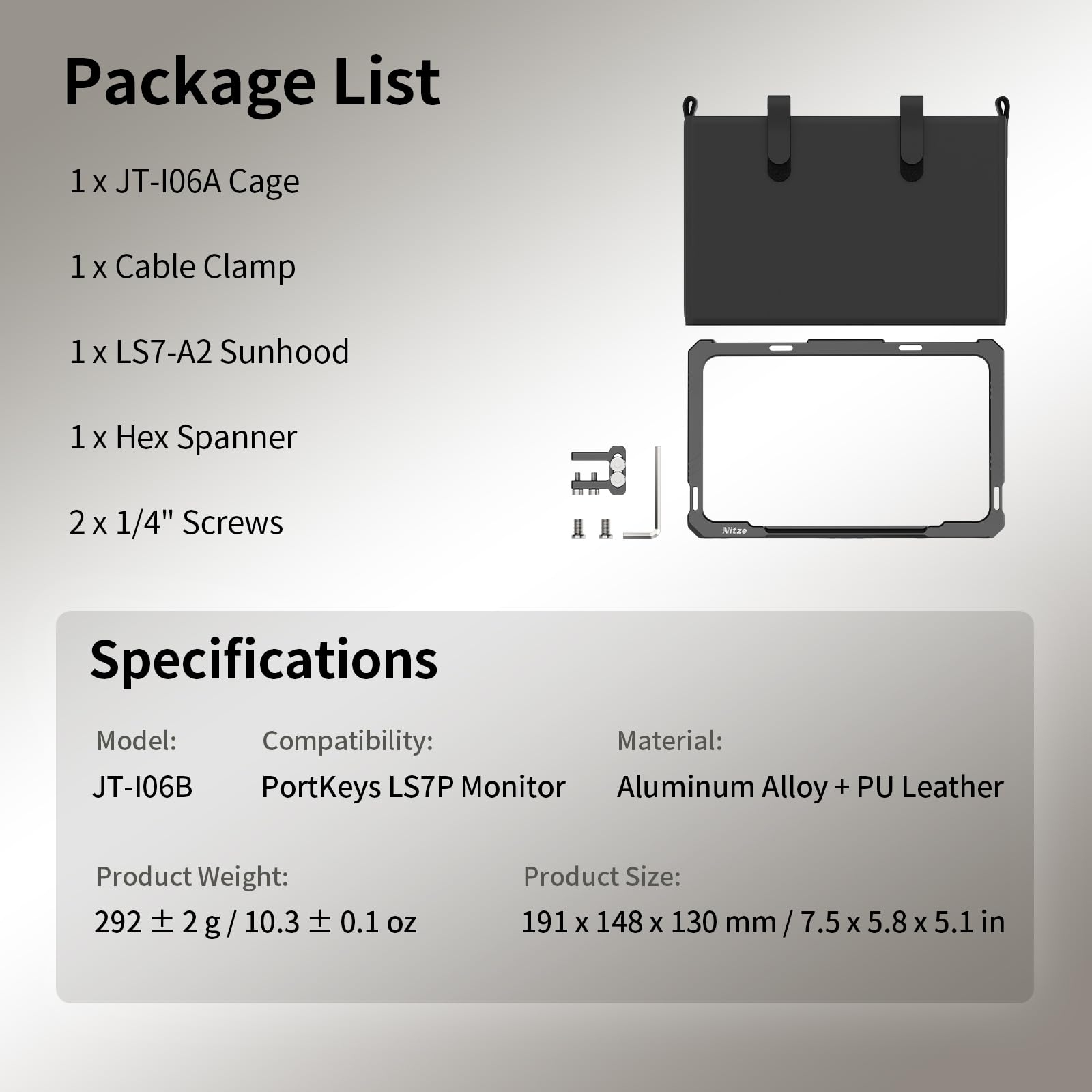 Nitze Kit Cage pour PortKeys LS7P, Cage pour Moniteur avec Pare-Soleil et Pince pour Câble HDMI - JT-I06B