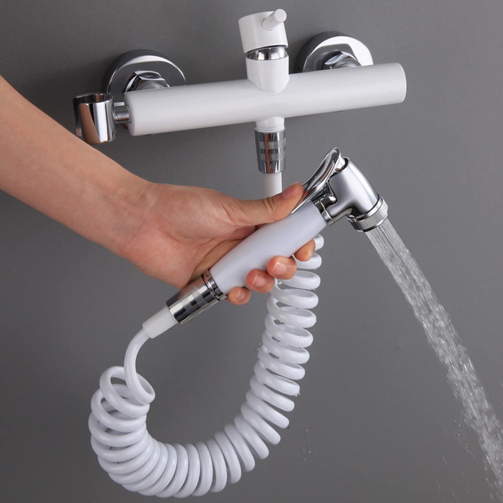 Rociador de mano de latón for inodoro Rociador de pañales de tela for bebé blanco for agua fría y caliente Grifo portátil con manguera for lavado femenino, lavado de mascotas, fácil de instalar