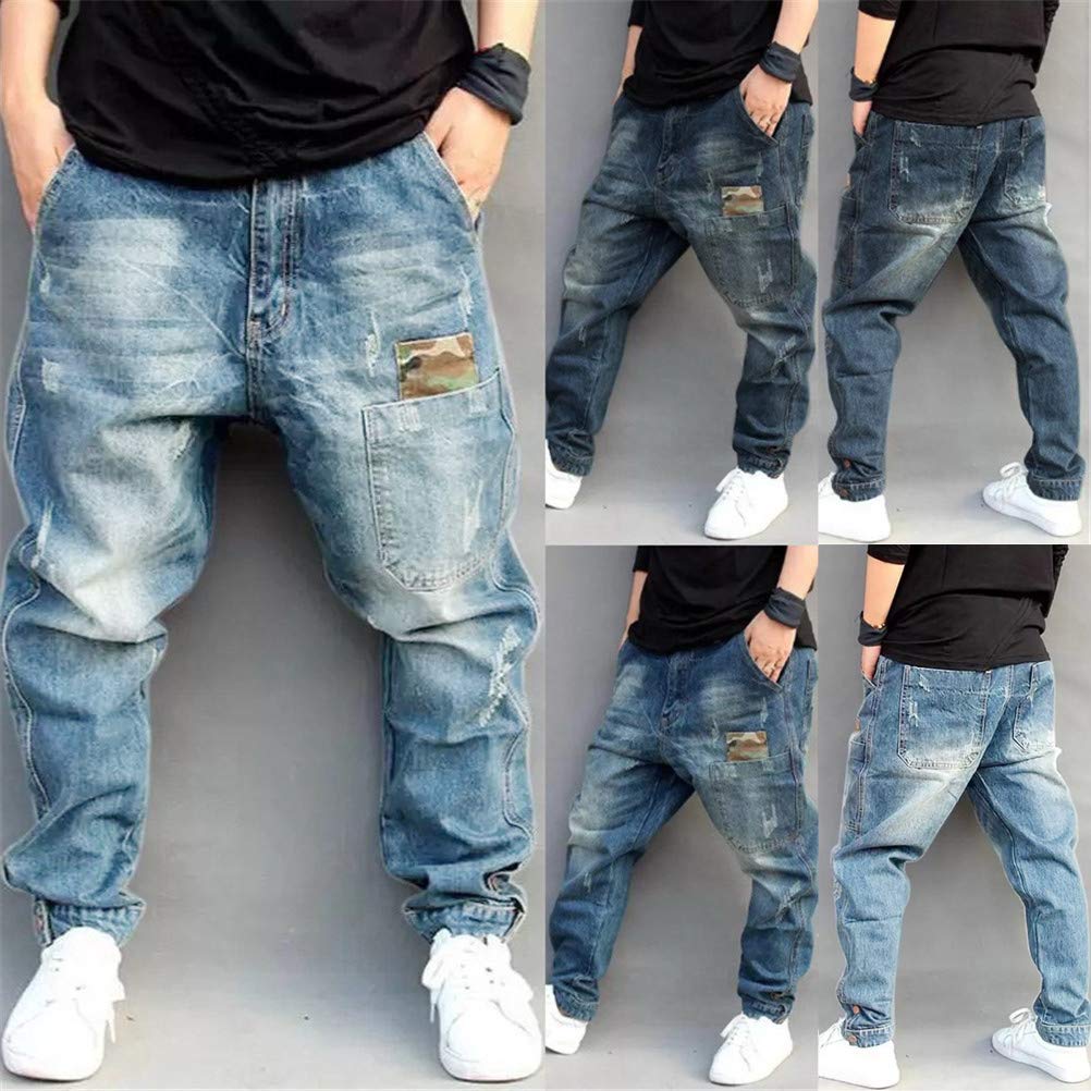 ORANDESIGNE Pantalones Vaqueros para Hombre Rectos Ajuste Cómodo Hip Hop Pantalones de Baile Callejero Bolsillos Múltiples Vaqueros de Carga de Mezclilla