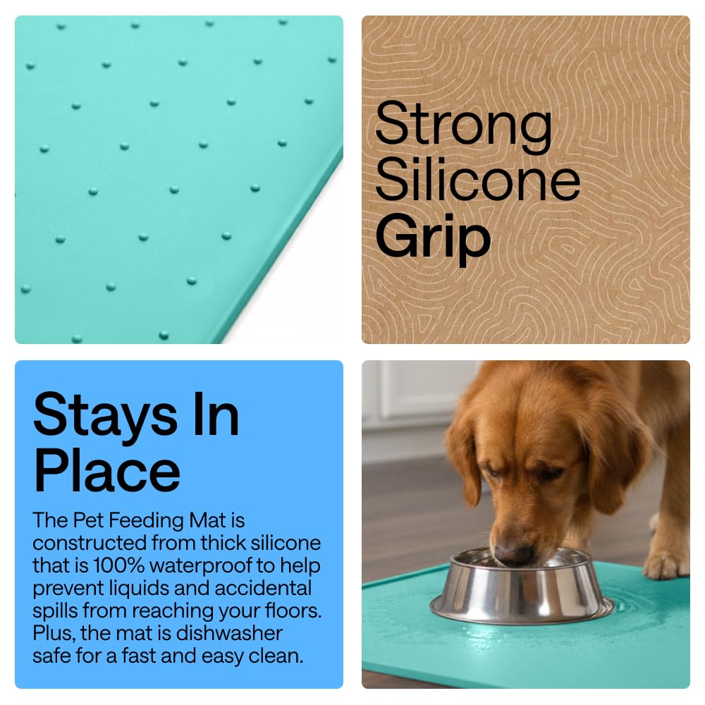 GORILLA GRIP Tappetino 100% impermeabile con bordo rialzato in silicone senza BPA, tappetino per cibo per cani e gatti, contiene fuoriuscite, protegge i pavimenti, tovagliette per cani e gatti ciotola