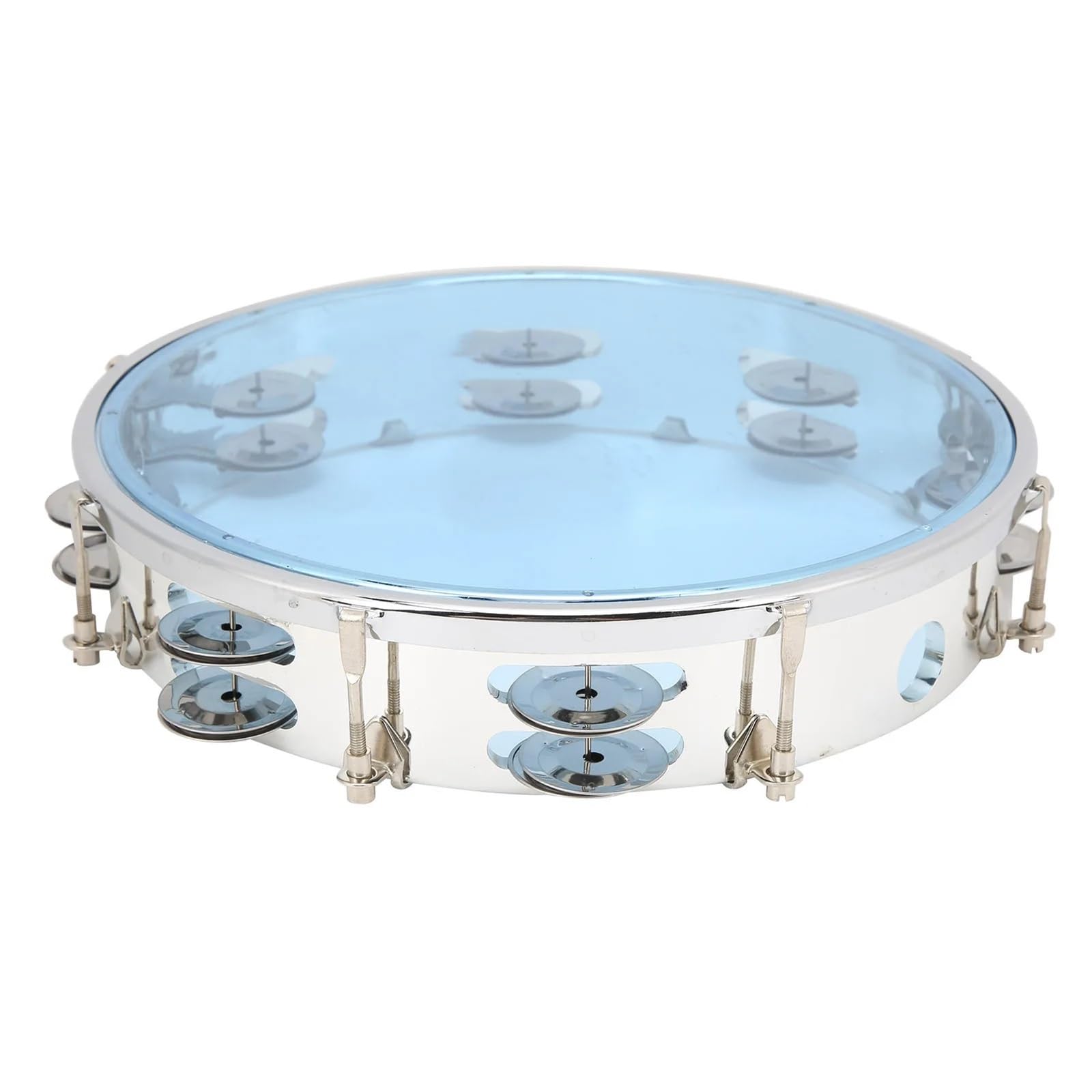 Pandereta ajustable de doble fila de 10 pulgadas, instrumento de percusión con sonajas for fiesta, color azul