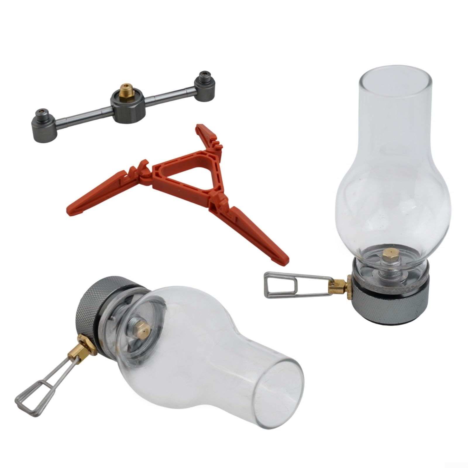 Lanterna a gas in rame per campeggio, lampada portatile per tenda con scatola portaoggetti, luce da trekking all'aperto, bianca (2 lampade a gas)