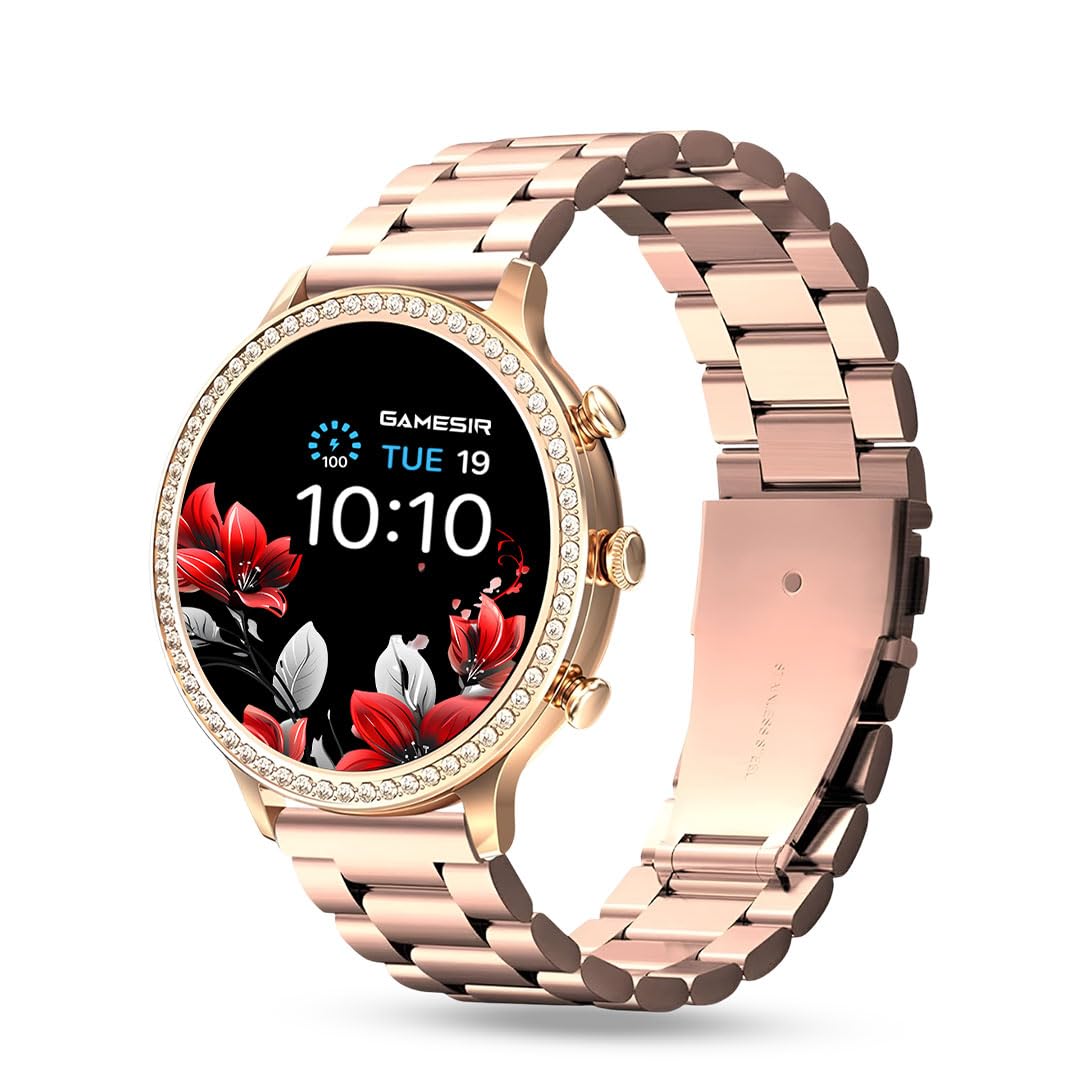 GAMESIR Luxury Round Dial GEN 12 Smart Watch, 1.69” AMOLED Display, Water Rasistence, Bluetooth Calling, Multi Watch Faces & 100+Sports Mode, Smartwatch for Women,Girls & Men (Rose Gold)