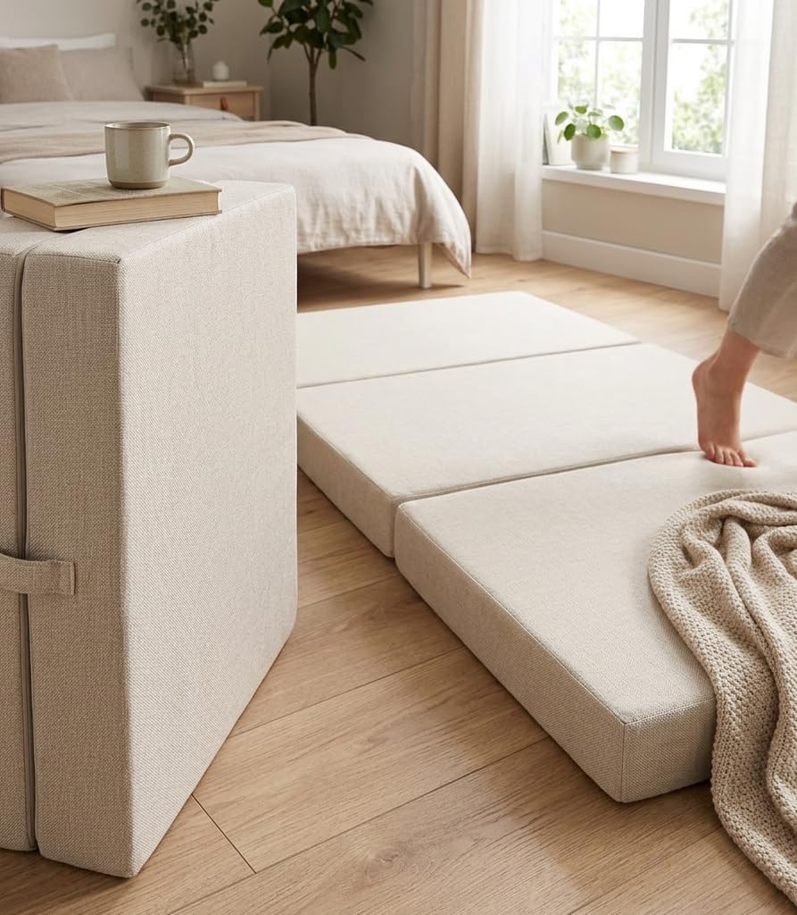 Odolplusz Materasso pieghevole in schiuma con rivestimento, 120 x 200 x 10 cm, per campeggio, da viaggio, per ospiti, pieghevole