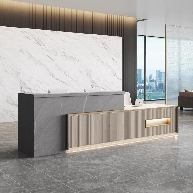 Image of Executive Reception Counter Desk for Office Lobby, Corporate Entrance, Hotel Reception, Clinic Front Office, Showroom, Spa and Commercial Workspace - (RCT-203 MDFL L8W2)