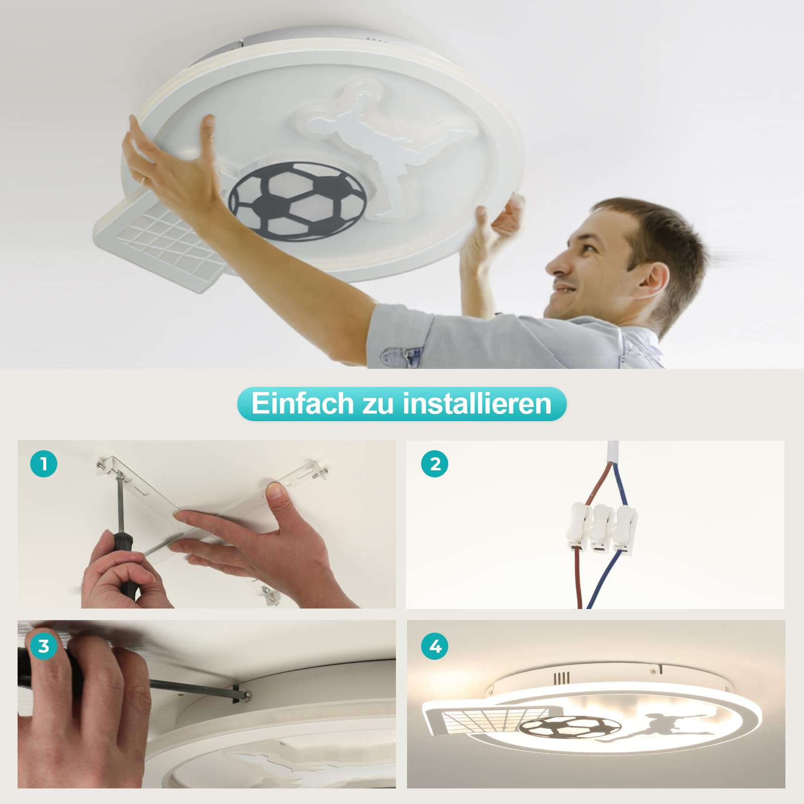 OTREN Plafon LED Techo, Lampara Techo Infantil Regulable con Control Remoto, Fútbol Luces con Timing y Función de Luz Nocturna para Lampara Dormitorio Juvenil Salon Habitacion, 44 cm