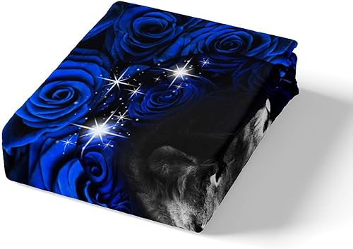 Miniatura 5 de Manfei Juego de funda de edredón de león en 3D, tamaño individual, funda de edredón de flores de rosa azul con 1 funda de almohada, juego de ropa de