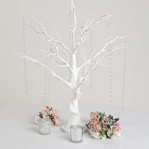 Efavormart Árbol de centro de mesa Manzanita blanco de 34 pulgadas + 8 cadenas de cuentas acrílicas