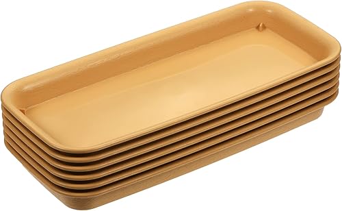 MECCANIXITY Plato rectangular de plástico para plantas de 12.0 x 5.5 in, bandeja de goteo para interiores y exteriores, terracota, paquete de 6