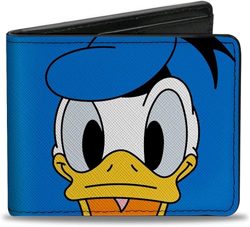 Disney Wallet, Bifold, Cara de pato Donald de Disney y azul distintivo, cuero vegano, Pato Donald, 4.0" x 3.5"