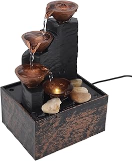 Jiawu Tabletop Fountain, Desktop Fountain, USB Tabletop Water Fountain with LED Lights for Home Living Room, Tabletop Waterfall Meditation Fountain Indoor Fountain for Office Living Room