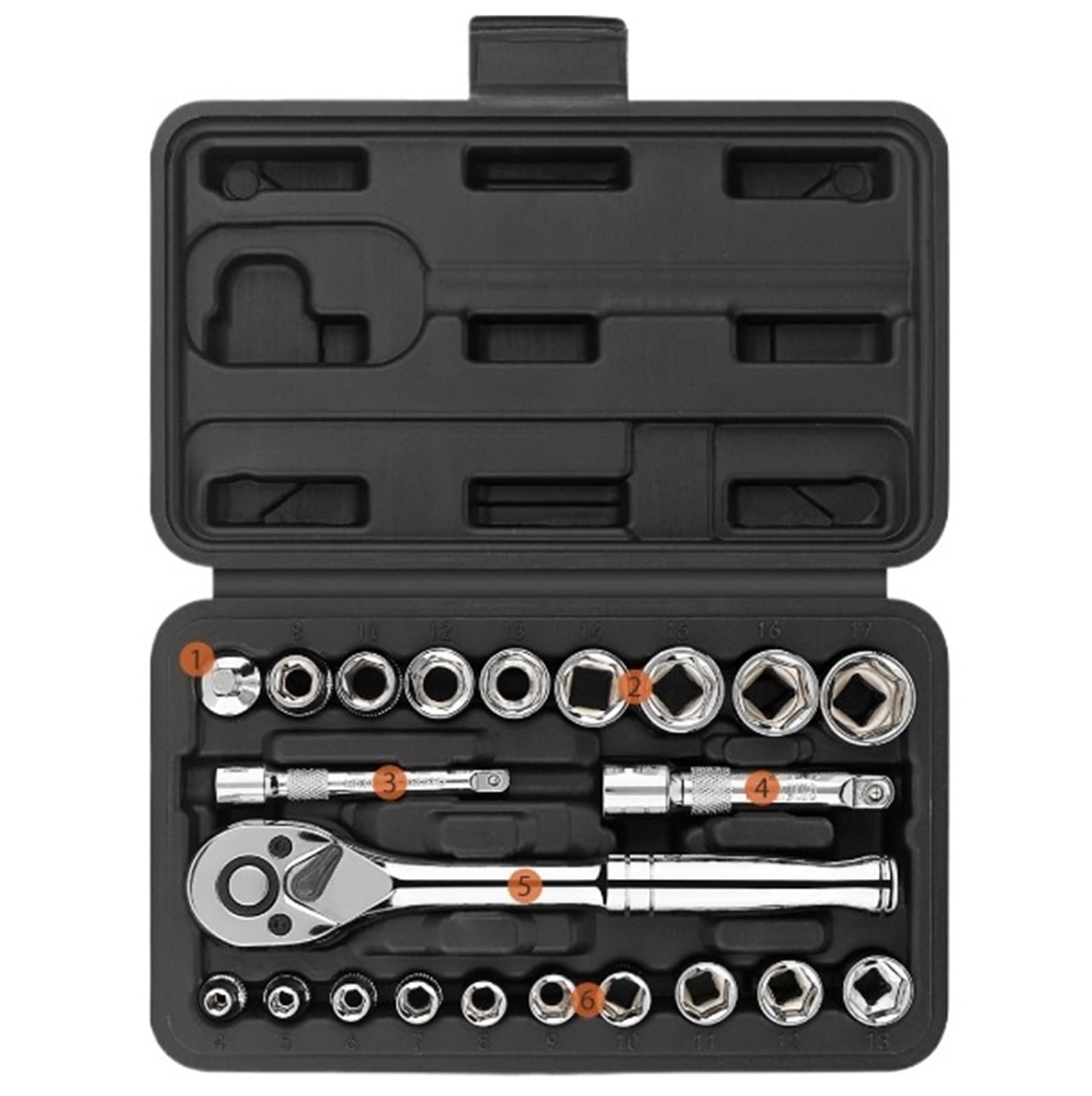 ZGUOUZANTYE Ratcheting Wrench Set, 64PC 3/8" Socket & Bit Set Professional 72T Ratchet Wrench Kit Steel Extension Bar Tool for Auto & Home Repair(RHD Model 3)