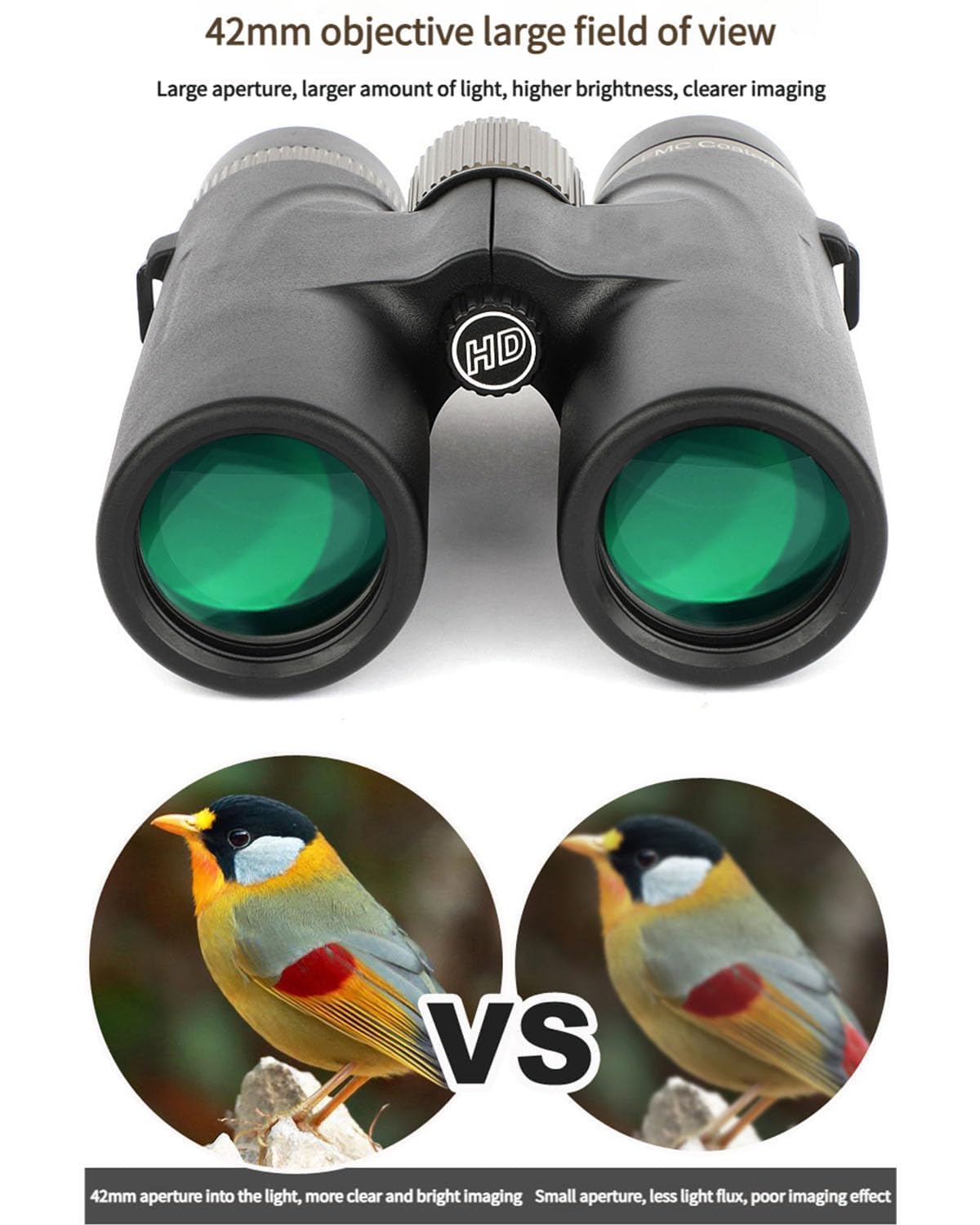 Jumelles 12x42 HD pour Adultes – Étanches, antibuée et compactes, pour l'observation des Oiseaux, la Chasse et Les Voyages (Black)
