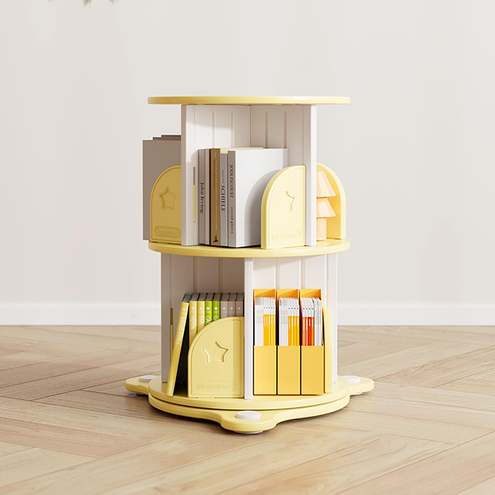 ASerZenith 360° Rotating Bookshelf Multifunctional Vertical Storage Shelf Decorative Office Yellow Home Décor 68Cm/26.8In Space-Saving Design For Home & Office,53 * 68Cm