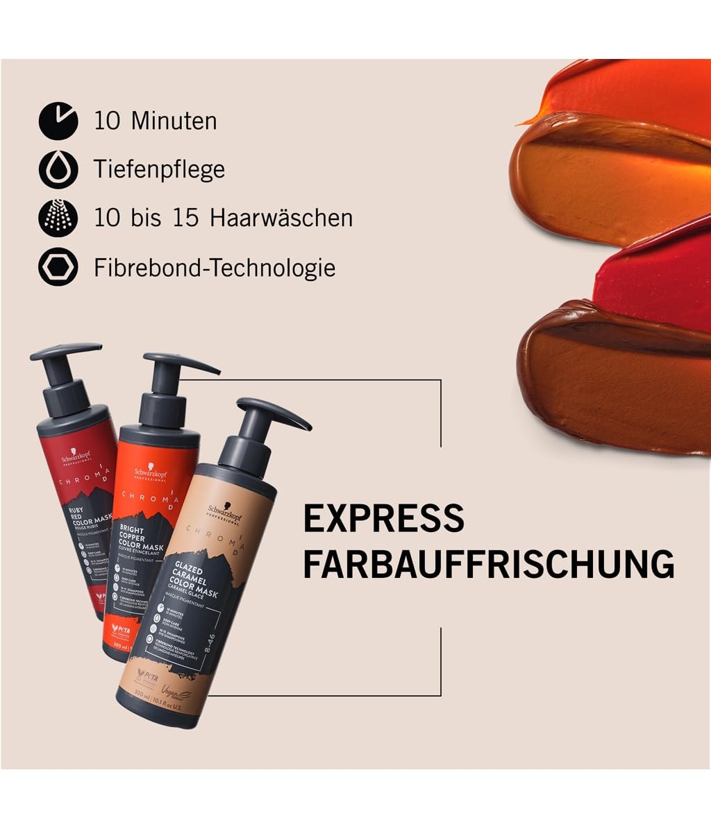 Schwarzkopf Professional CHROMA ID Bonding Color Mask Semi Permanent Mix And Tone Color System Toning Enhancing Refreshing Intense Care Deep Conditioning Shine Vegan Formula 8-46 Glazed Caramel 300 ml