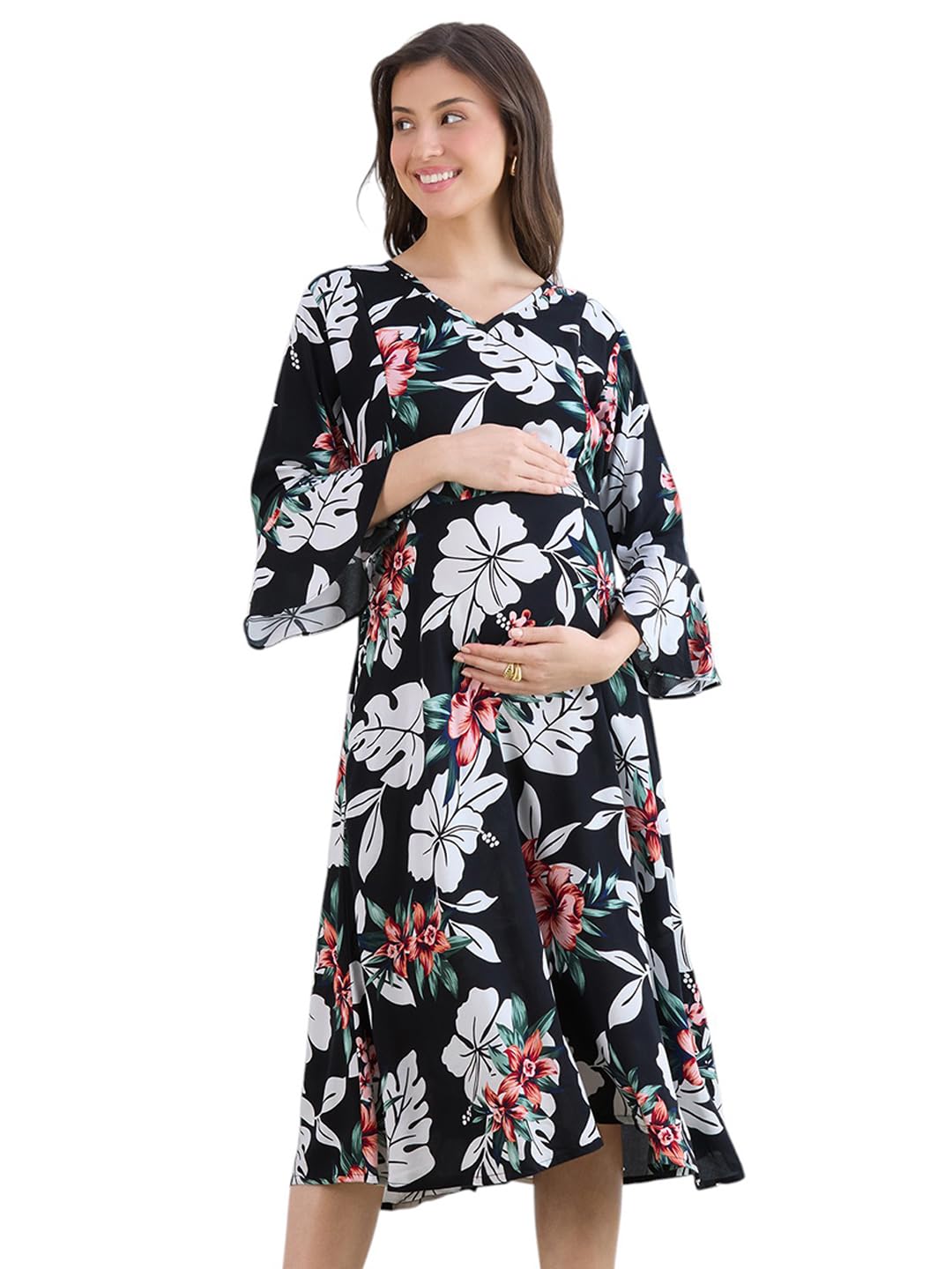 momtobe Women's Rayon Maternity Dresses | Pregnancy Feeding Nursing Dress with 14 inch Zip on Both Sides-picture-23