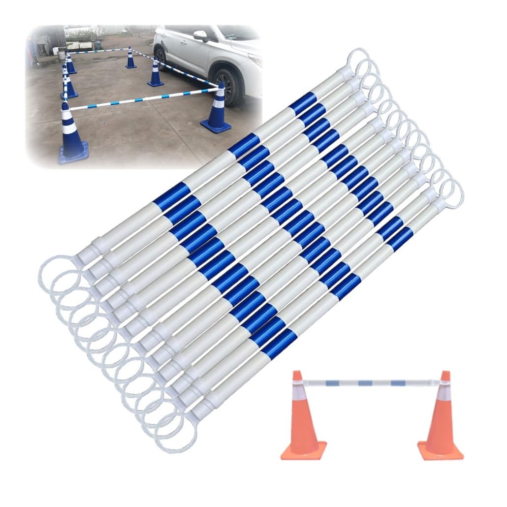 Blue And White Flexible Pvc Traffic Cone Bar, 4-6.6' Telescopic Cones Connectors With Reflective Fil, 12 Pcs Safety Barrier Pole For Sports Training, Crowd Control Barriers(Blue And White)
