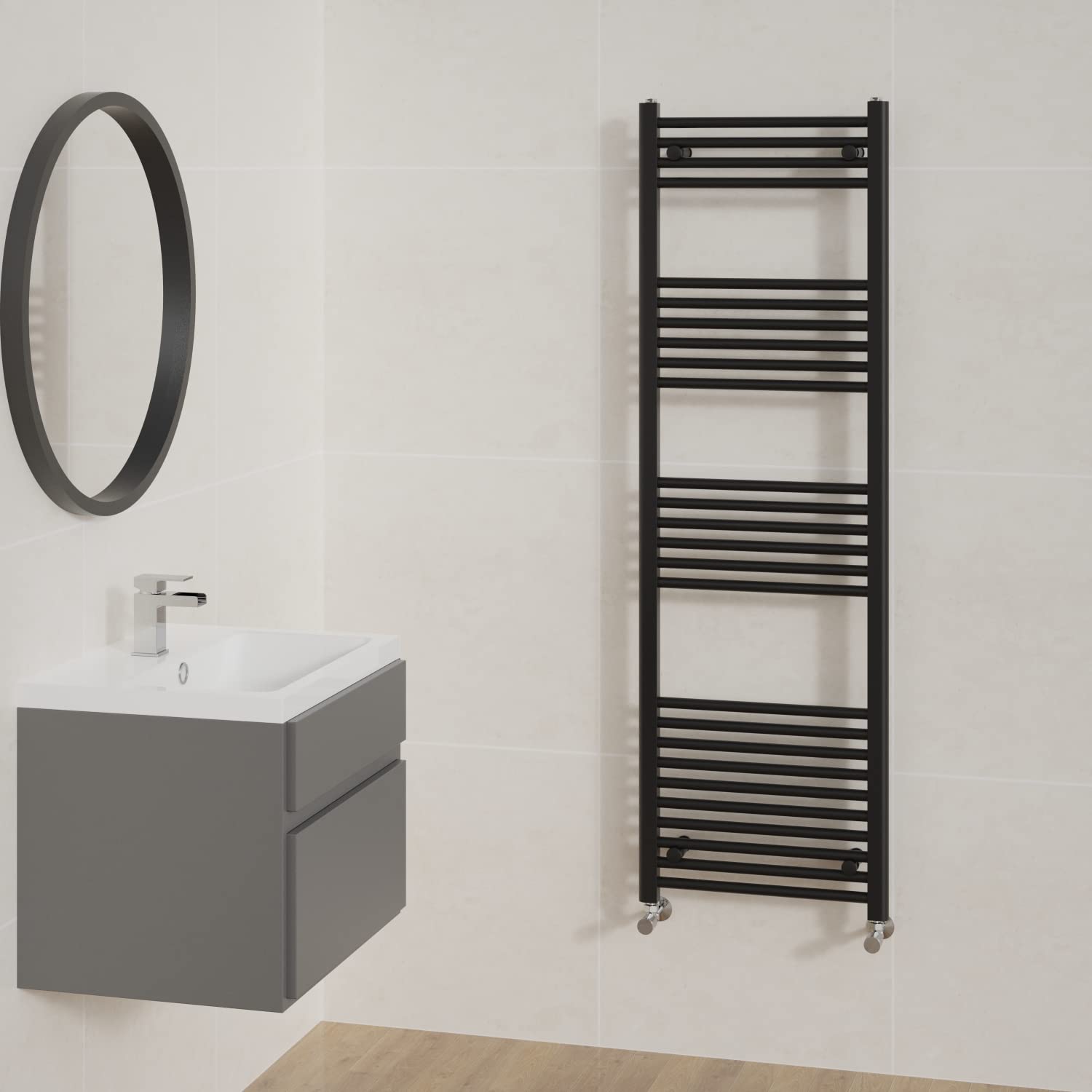 NRG Straight Black Bathroom Heated Towel Rail Radiator Central Heating Ladder Rad Warmer 1600x500mm