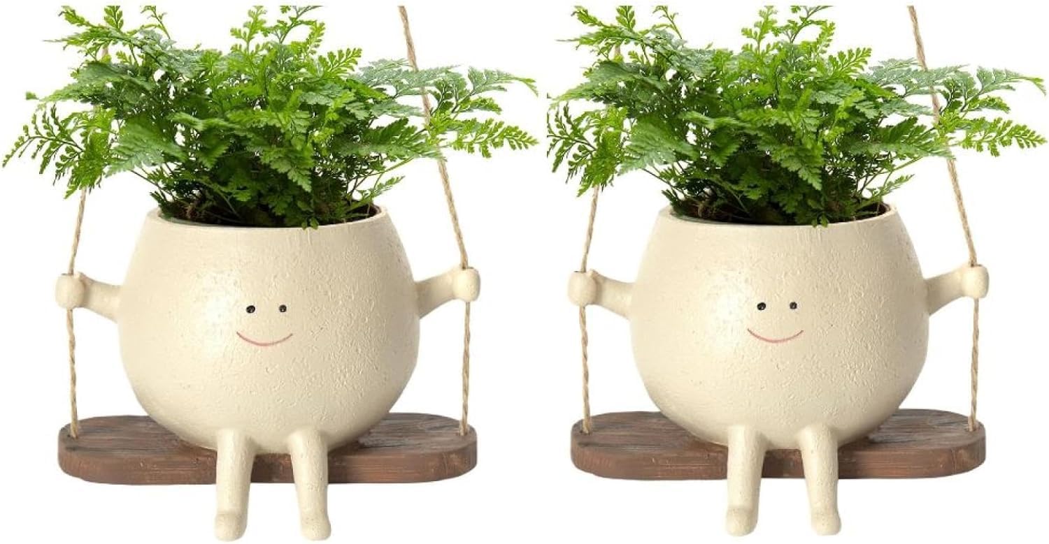 Bloempot met schommel en smile-gezicht, 2 stuks, hangende
