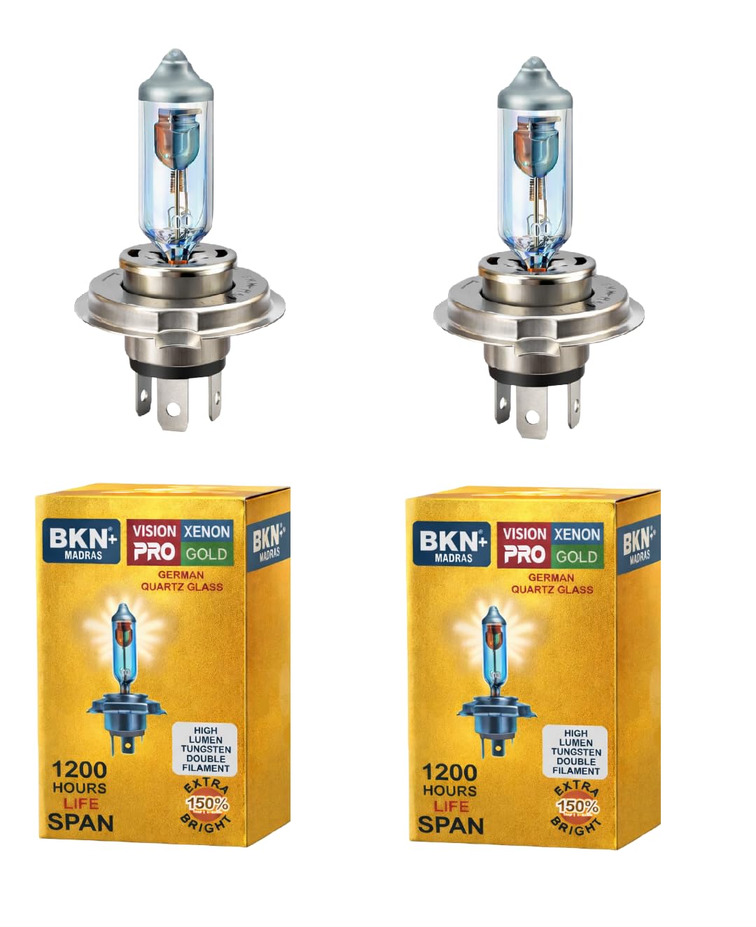 BKN+ Vision Pro Xenon Gold Car Headlight Bulb 130/100W | Up to 150% Brighter | P43T 12V High Lumen | 1200 Hours Life | Japan Filament | Pack of 2-image-49