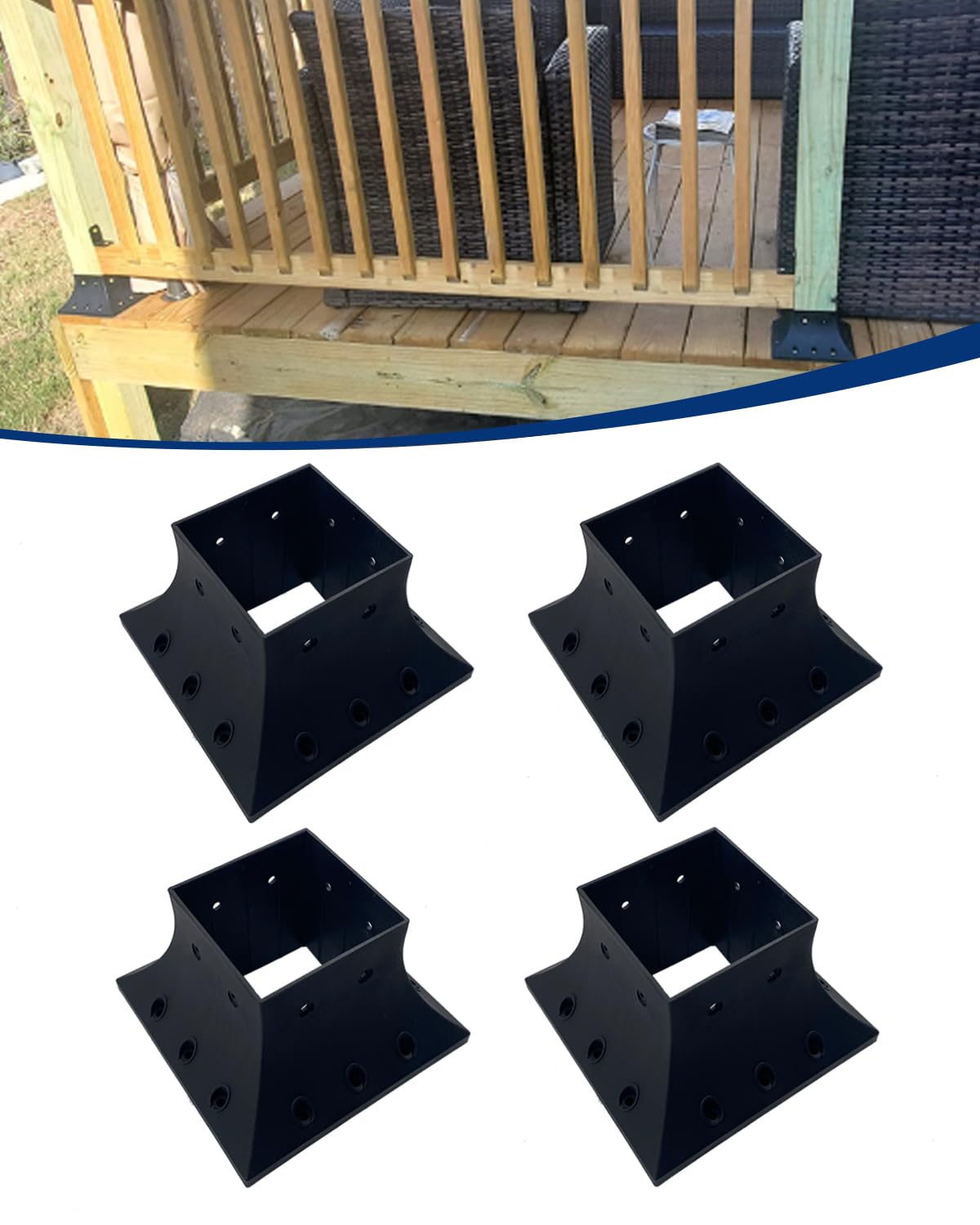 4PCS 4x4 Post Base (Actual 3.5x3.5) Inches Deck Post Base 4x4 Post Anchor,Black