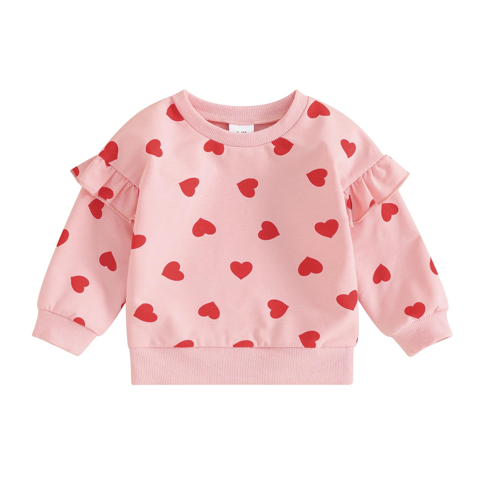 Lamuusaa Newborn Baby Girl Valentines Day Outfit Long Sleeve Ruffle Heart Sweatshirt Oversized Pullover Sweater 0-3T (Pink, 2-3 Years)